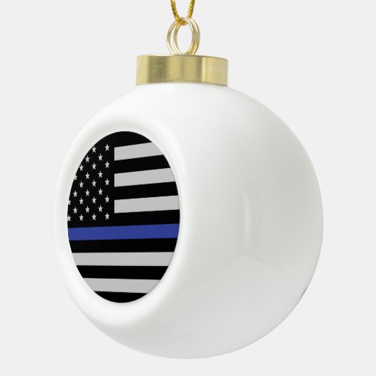 薄パーソナライズされたい青い線アメリカ国旗 セラミックボールオーナメント (右)