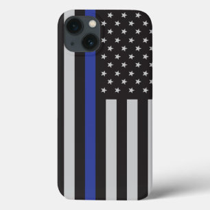 薄パーソナライズされたい青い線アメリカ国旗 iPhone 13ケース