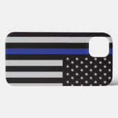 薄パーソナライズされたい青い線アメリカ国旗 Case-Mate iPhoneケース (裏面 (横))