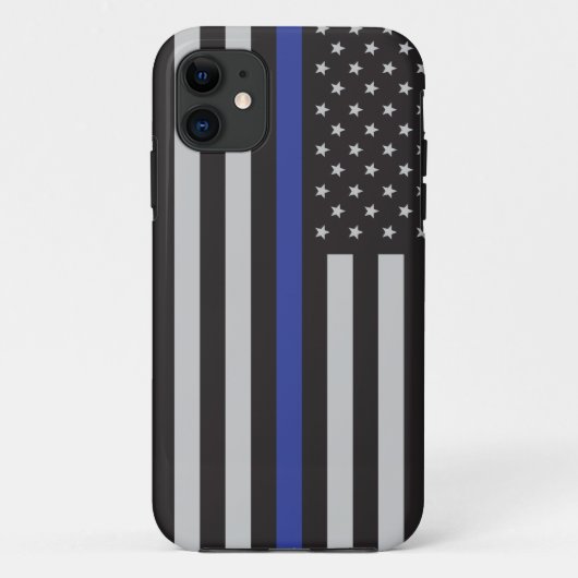 薄パーソナライズされたい青い線アメリカ国旗 Case-Mate iPhoneケース (裏面)