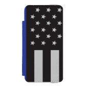 薄パーソナライズされたい青い線アメリカ国旗 INCIPIO iPhoneウォレットケース (フォリオ 正面)