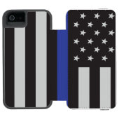 薄パーソナライズされたい青い線アメリカ国旗 INCIPIO iPhoneウォレットケース (フォリオ Open)