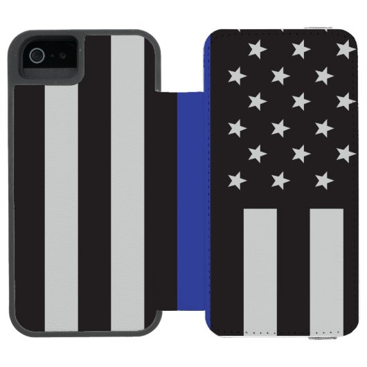 薄パーソナライズされたい青い線アメリカ国旗 INCIPIO iPhoneウォレットケース (フォリオ Open)