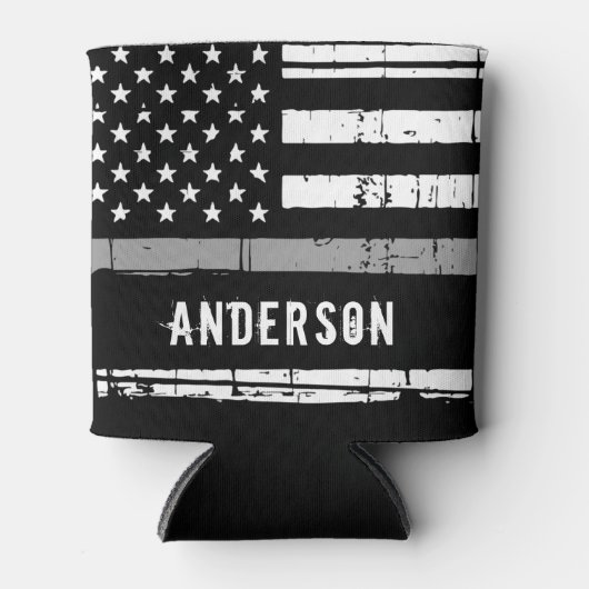 薄パーソナライズされた灰色ライン矯正官 缶クーラー (正面)