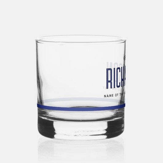 薄パーソナライズされた青ライン警察官 ウイスキーグラス (正面)
