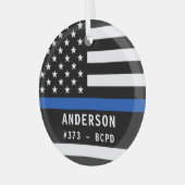 薄パーソナライズされた青ライン警察官 ガラスオーナメント (正面左)