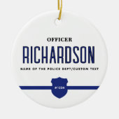 薄パーソナライズされた青ライン警察官 セラミックオーナメント (正面)