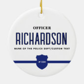 薄パーソナライズされた青ライン警察官 セラミックオーナメント (裏面)