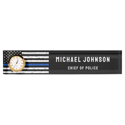 薄パーソナライズされた青ライン警察官 デスクネームプレート (正面)