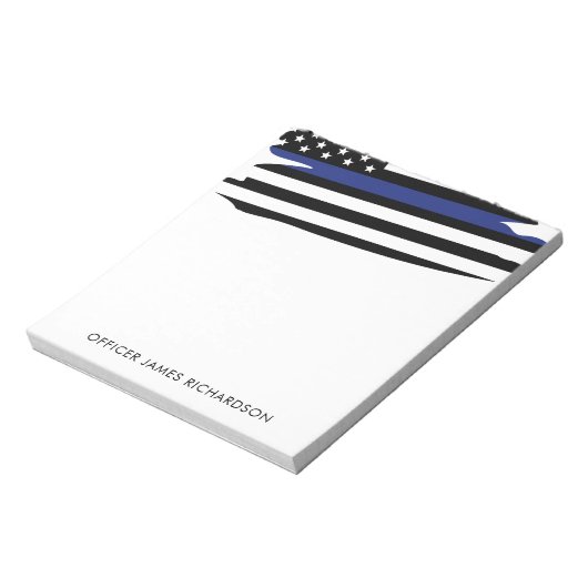 薄パーソナライズされた青ライン警察官 ノートパッド (回転)
