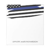 薄パーソナライズされた青ライン警察官 ノートパッド (正面)