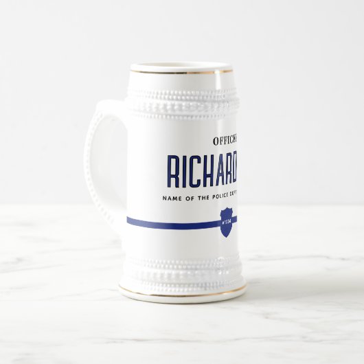 薄パーソナライズされた青ライン警察官 ビールジョッキ (正面左)