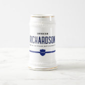 薄パーソナライズされた青ライン警察官 ビールジョッキ (中央)