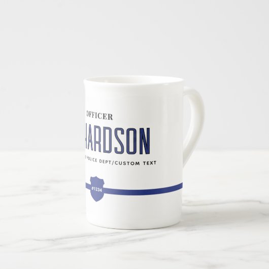 薄パーソナライズされた青ライン警察官 ボーンチャイナマグカップ (正面右)