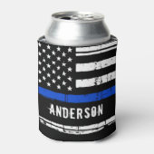 薄パーソナライズされた青ライン警察官 缶クーラー (缶正面)
