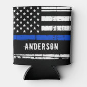 薄パーソナライズされた青ライン警察官 缶クーラー (正面)