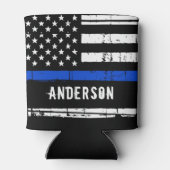 薄パーソナライズされた青ライン警察官 缶クーラー (裏面)