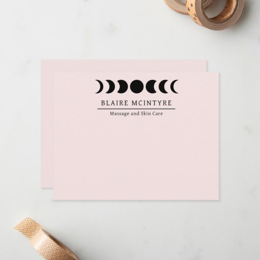 薄モダンいピンクの月のエレガント相 ノートカード (正面/裏面インサイチュ)
