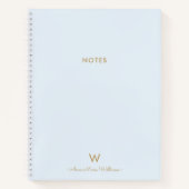 薄モダンい埃の青い金ゴールドスクリプトモノグラム ノートブック (正面)