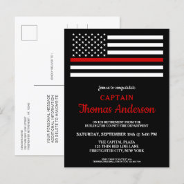 薄モダンい赤線の消防士の退職パーティー インビテーションポストカード