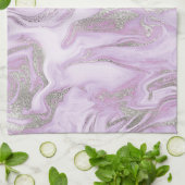 薄モダン紫と銀大理石のパターン キッチンタオル (折り畳み)