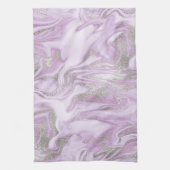 薄モダン紫と銀大理石のパターン キッチンタオル (縦)