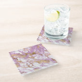 薄モダン紫、白、金ゴールド大理石 ガラスコースター (アングル)