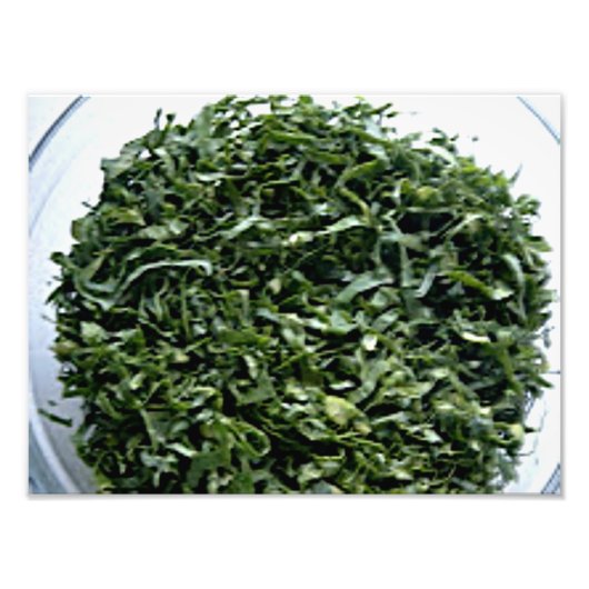 薄切りほうれん草ケールの暗緑色の葉野菜 フォトプリント            (正面)