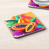 薄切りパパイヤポップ・アートのアート コースター (左側)