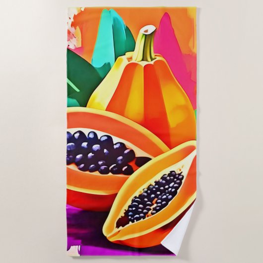 薄切りパパイヤポップ・アートのアート ビーチタオル (正面)