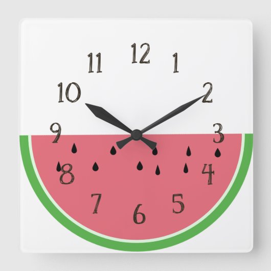 薄切りピンクスイカキッチンウォール時計 スクエア壁時計 (正面)