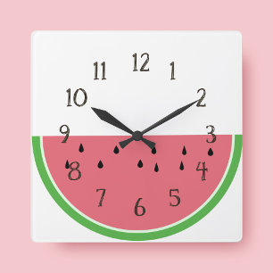 薄切りピンクスイカキッチンウォール時計 スクエア壁時計