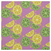 薄切り、四つ切りのレモンとライムの紫色の生地 ファブリック (見本)