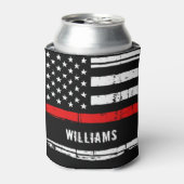 薄動揺してい赤い線パーソナライズされた消防士 缶クーラー (缶正面)