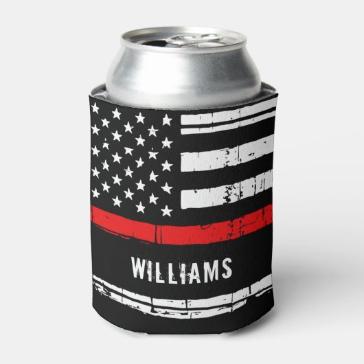 薄動揺してい赤い線パーソナライズされた消防士 缶クーラー (缶正面)