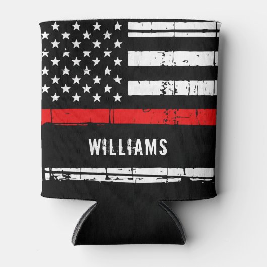 薄動揺してい赤い線パーソナライズされた消防士 缶クーラー (正面)