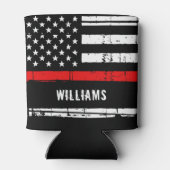 薄動揺してい赤い線パーソナライズされた消防士 缶クーラー (裏面)