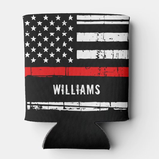 薄動揺してい赤い線パーソナライズされた消防士 缶クーラー (裏面)