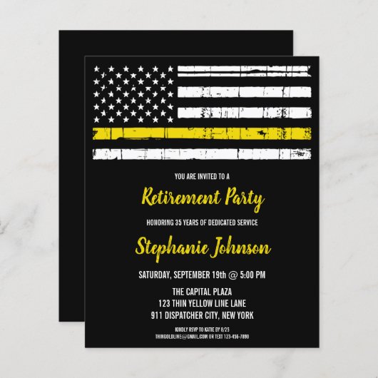 薄型イエローライン警察911ディスパッチャー退職 (正面/裏面)