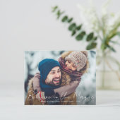 薄型スクリプトフォトクリスマスホリデーグリーティングカード ポストカード (スタンド正面)