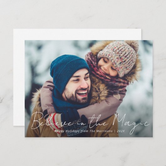 薄型スクリプトフォトクリスマスホリデーグリーティングカード ポストカード (正面/裏面)