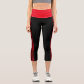 薄型ストライプブラック&レッドヨガパンツレギンス カプリレギンス (正面)