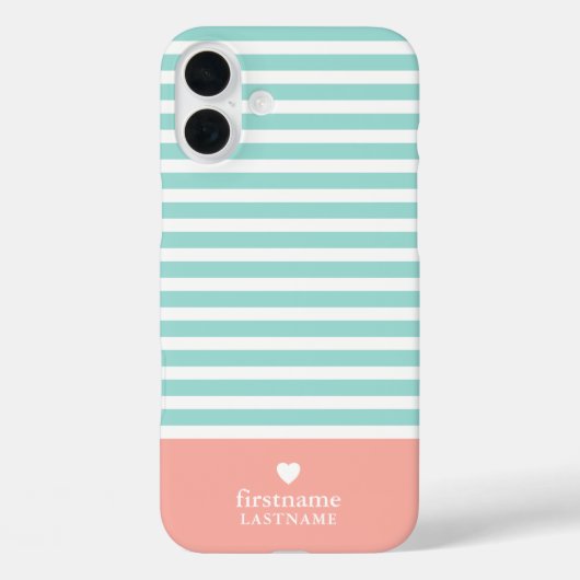 薄型ストライプ高級ハートモノグラムティール(緑がかった色)桃 Case-Mate iPhoneケース (裏面)