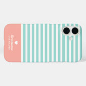 薄型ストライプ高級ハートモノグラムティール(緑がかった色)桃 Case-Mate iPhoneケース (裏面 (横))