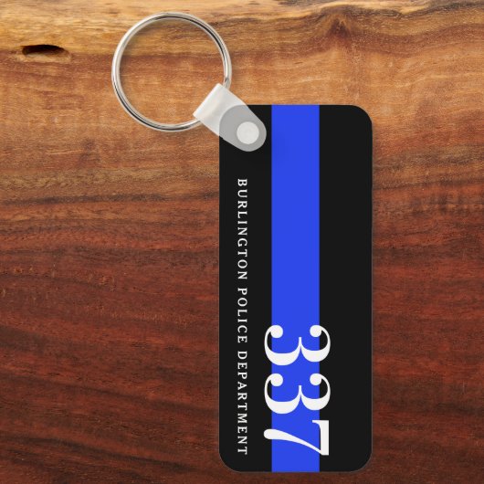 薄型ブルーラインカスタムバッジ番号警察官 キーホルダー (正面)