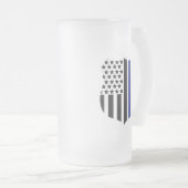 薄型ブルーラインバッジ、サポート警察 フロストグラスビールジョッキ (正面右)