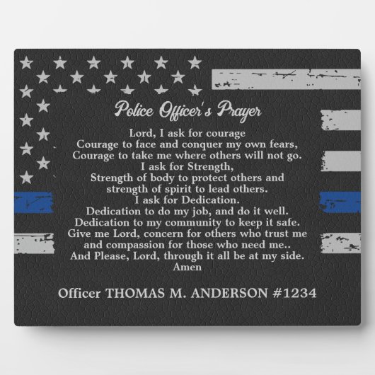 薄型ブルーラインパーソナライゼーション警察官の祈りの言葉 フォトプラーク (正面)