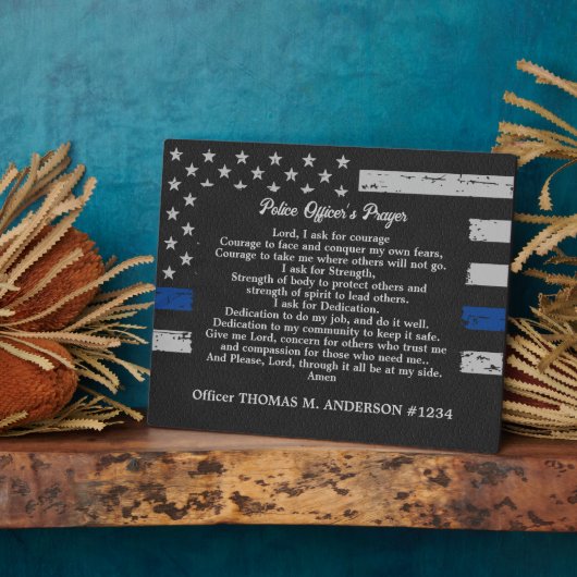 薄型ブルーラインパーソナライゼーション警察官の祈りの言葉 フォトプラーク (側面)