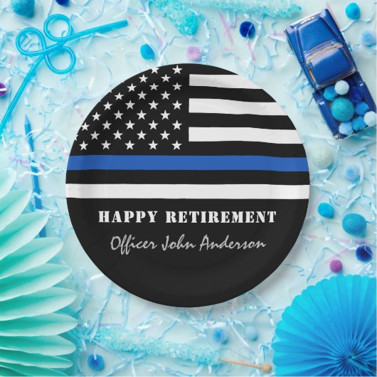 薄型ブルーラインフラッグ警察の退職パーティー ペーパープレート (パーティー)
