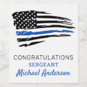 薄型ブルーラインフラッグ警察の退職パーティー ワインラベル (シングルラベル)